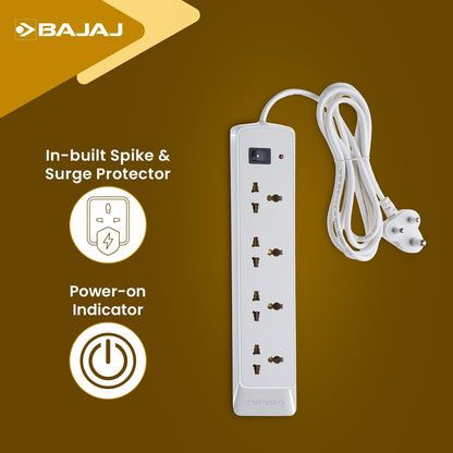 Bajaj 4 Socket Way Spike and Surge Guard 250 Volts with 2 m Wire Cable 1.0 unit