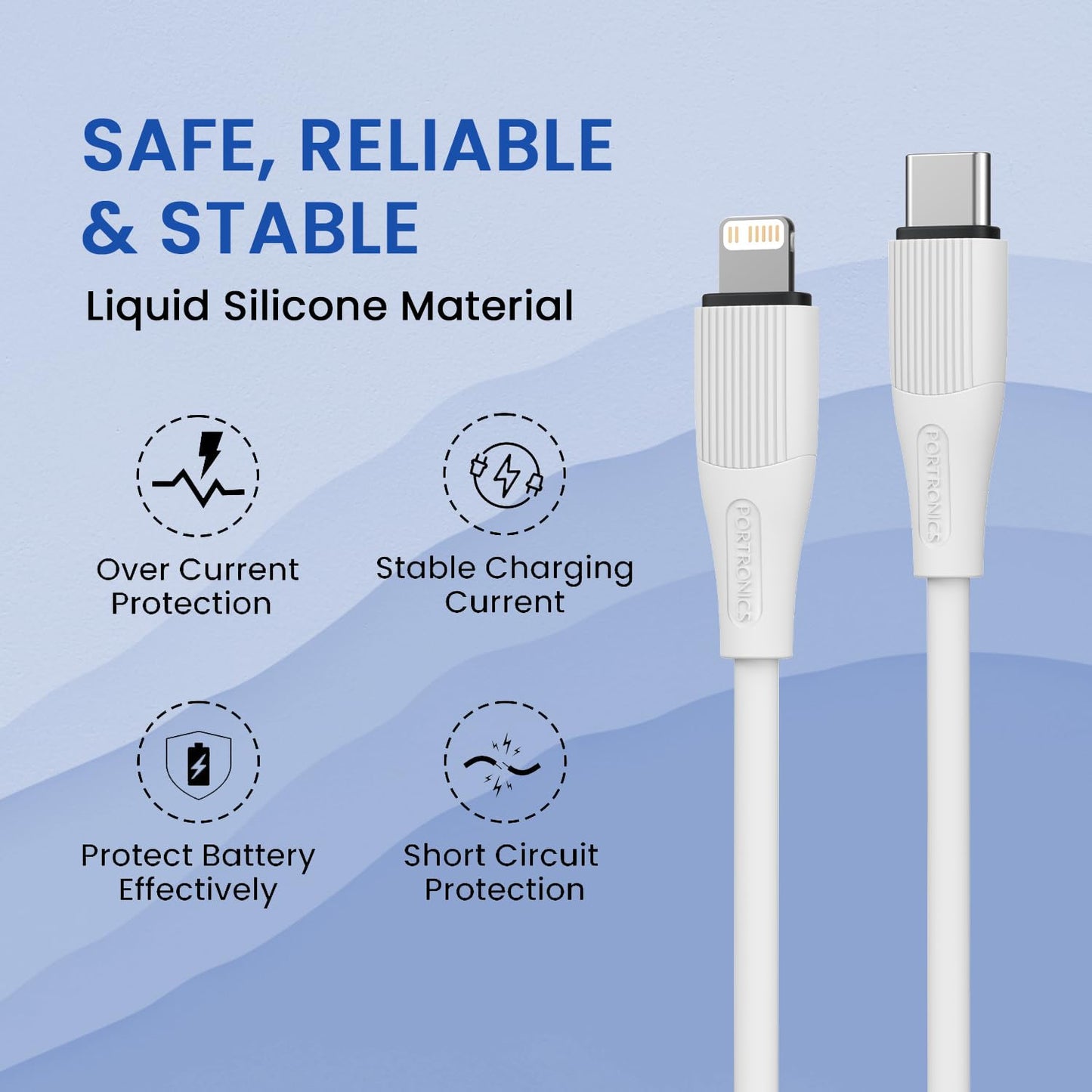 Portronics Silklink 8 Pin USB TO 8 Pin 20W 1M - White - White 1.0 Piece