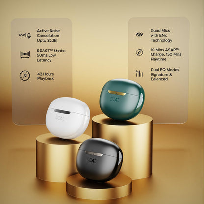 boAt Airdopes 141 ANC w/ Active Noise Cancellation (~32dB), 50ms Low Latency, ENx, 42H Battery, Fast Charge, BT v5.3 (White) 1.0 unit