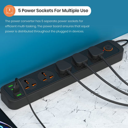 Portronics Power Plate 6 With 4 USB Port + 5 Power Sockets Power Converter - Black 1.0 unit
