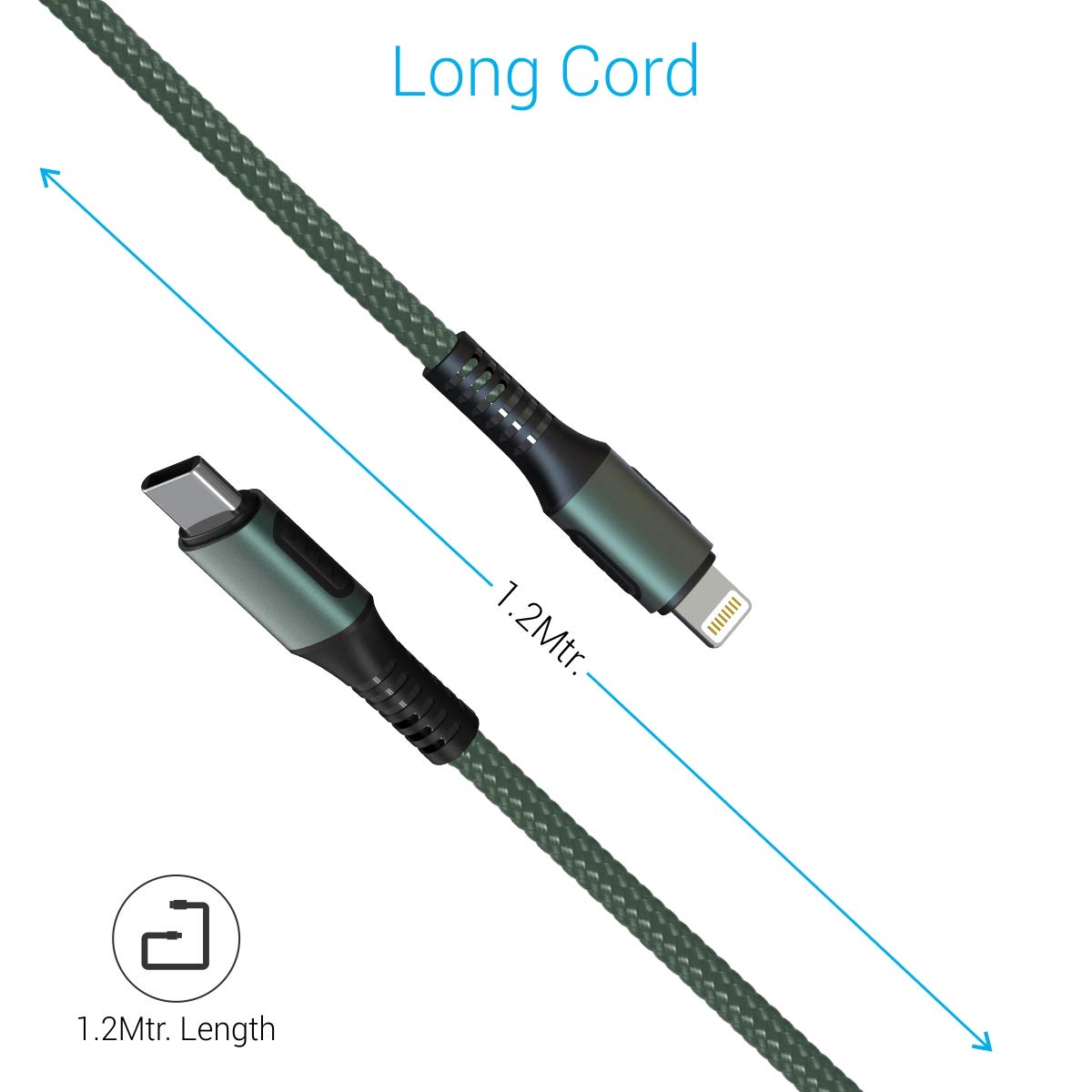 Portronics Konnect CL Type C to 8 Pin 3A Type-C to 8 Pin USB Cable - Green 1.0 Piece