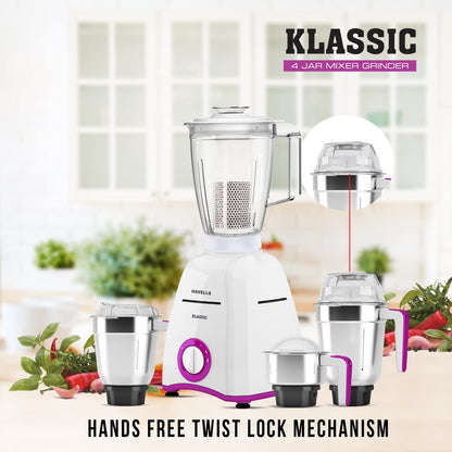 Havells Klassic Mixer Grinder, 4 Jars, 750W, Stainless Steel (Black) 1.0 unit