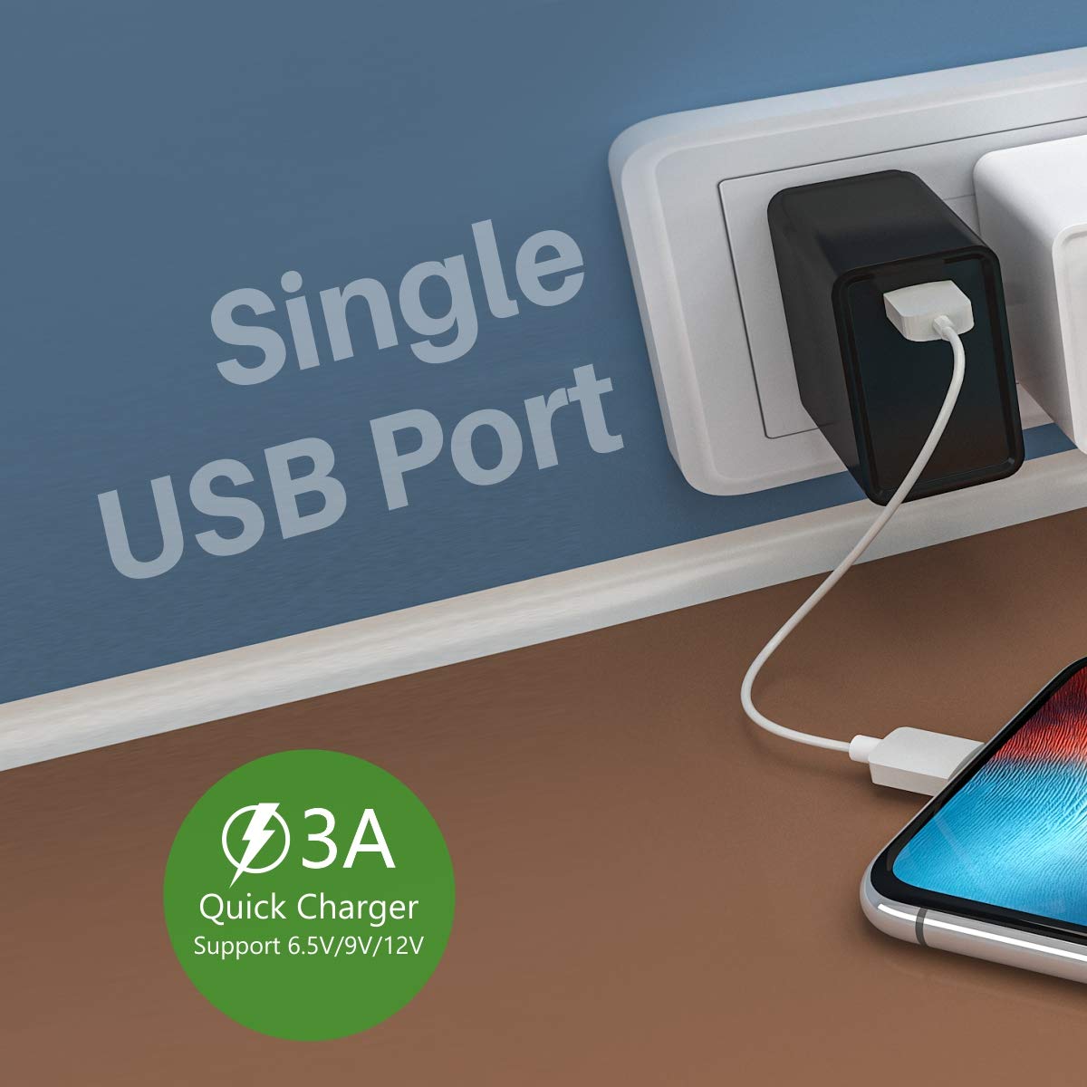 Portronics Adapto One ( With Type C Cable) 3.0A Single Port Adapter With Quick Charge - Black 1.0 unit