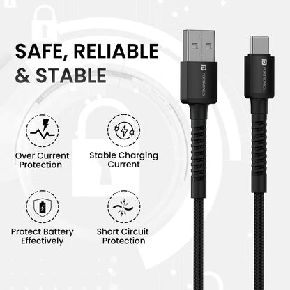 Portronics Konnect X 1M -Usb To Type C 3A - Black - Black 1.0 Piece