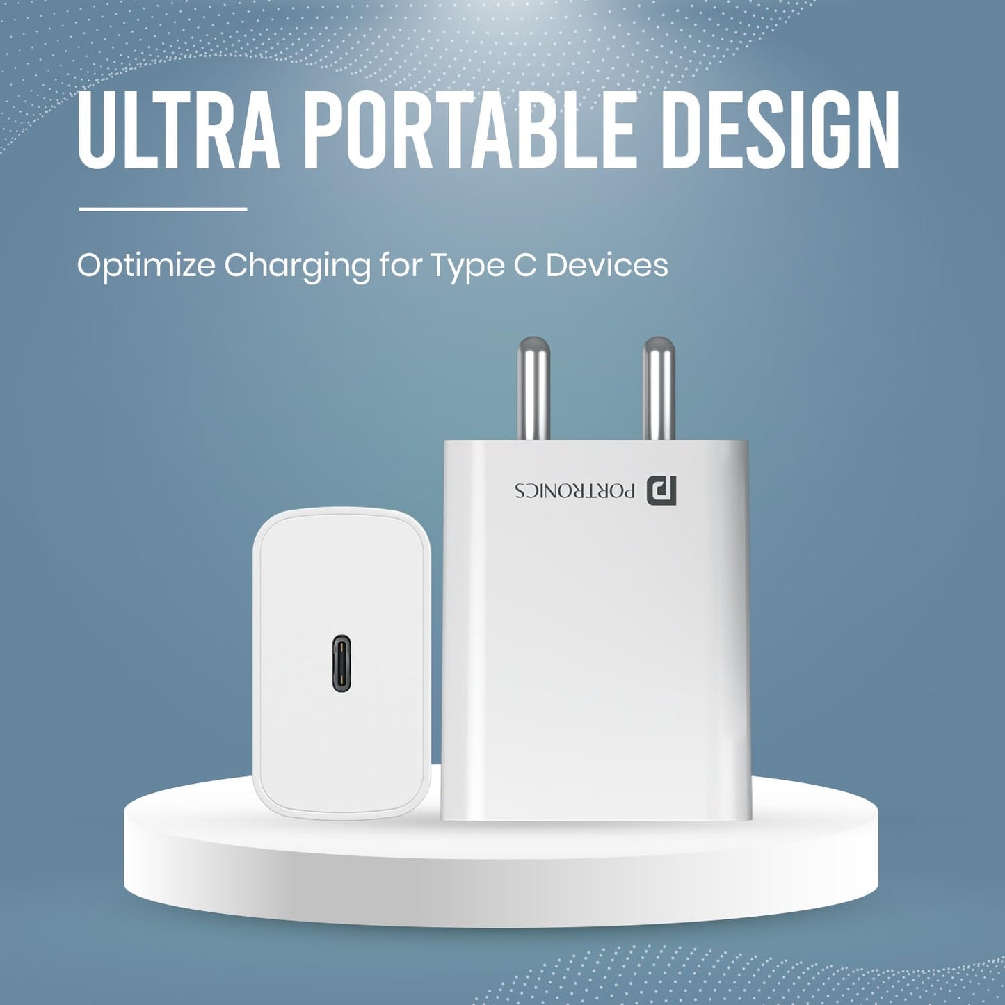 Portronics Adapto 25 Pro 25W Wall Charger With Type C To Type C Cable - White