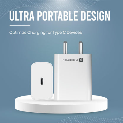 Portronics Adapto 25 Pro 25W Wall Charger With Type C To Type C Cable - White