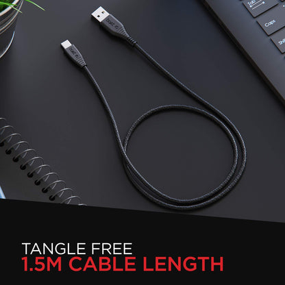 boAt A325 3A Fast Charging 1.5 m USB to Type C Charging Cable, 480 Mbps (Black) 1.0 Piece