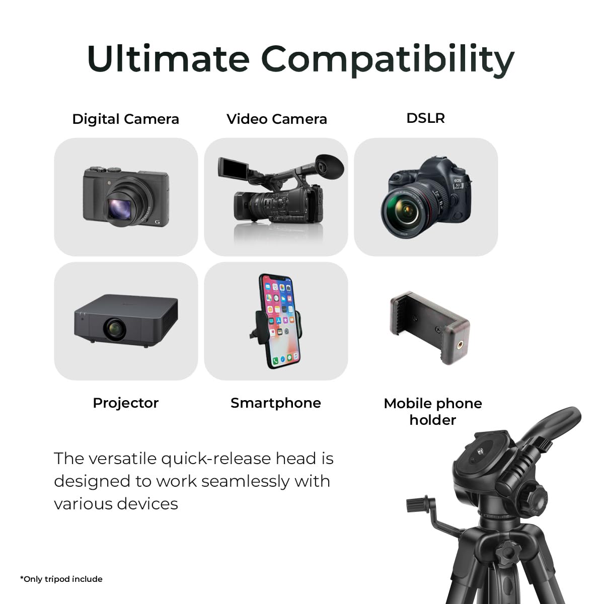 DIGITEK (DTR 550 LW) 67 Inch Foldable Tripod Stand with Phone Holder & 360 degree Ball Head, 5kg Load Capacity 1.0 Piece