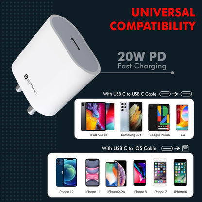 Portronics Adapto 20 20W Type-C Charger With Fast Charging - White 1.0 unit