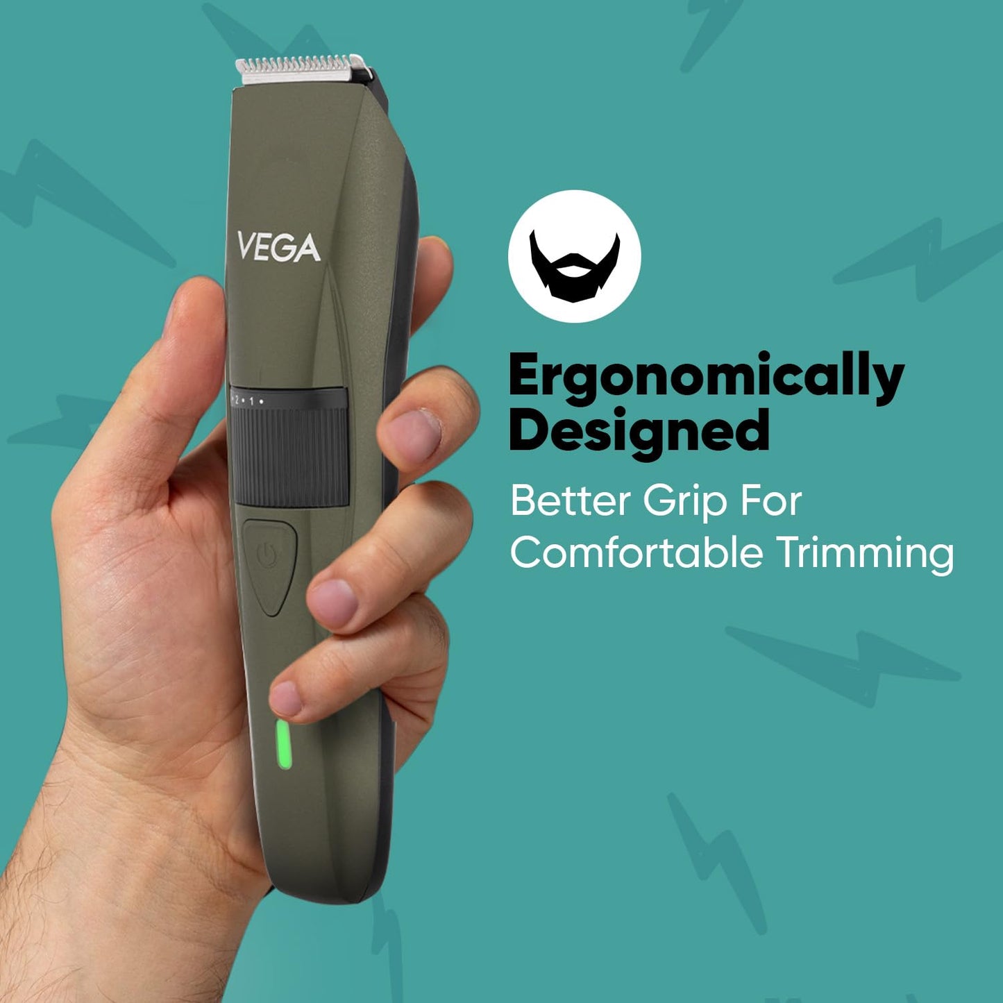 VEGA P1 Battery Powered Beard Trimmer for Men, USB C Type, 160 Mins Runtime 2 Beard Comb (VHTH-25) 1.0 unit