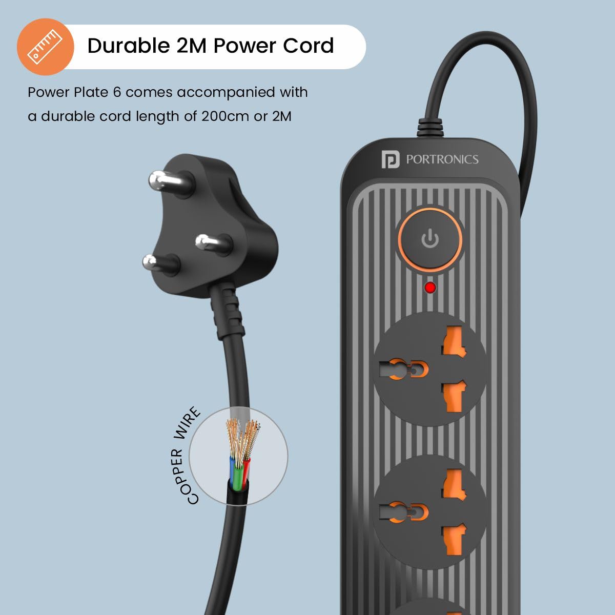 Portronics Power Plate 6 With 4 USB Port + 5 Power Sockets Power Converter - Black 1.0 unit