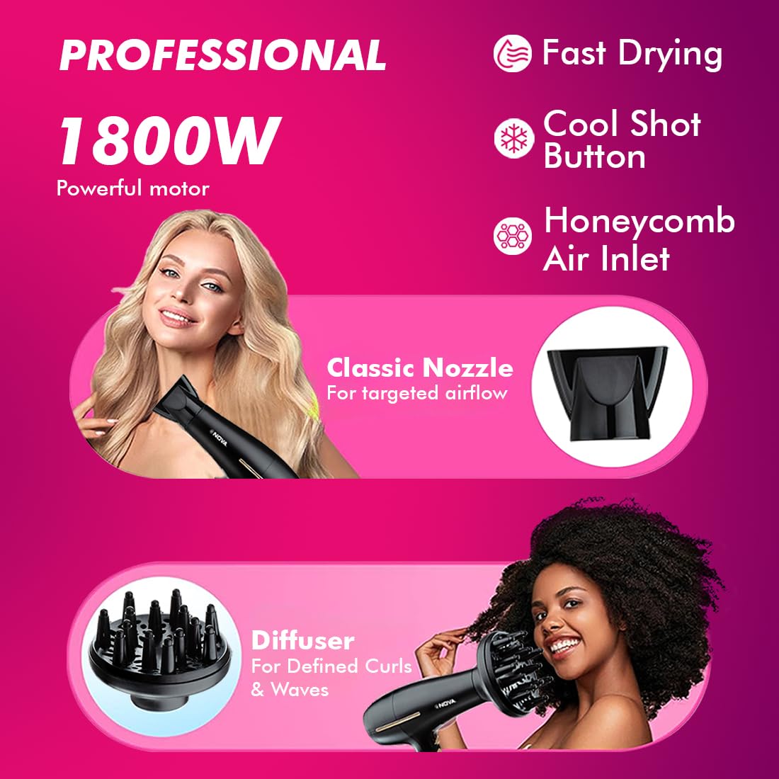 Nova NHP 8213 Hair Dryer (1800 W, Black) 1.0 Piece