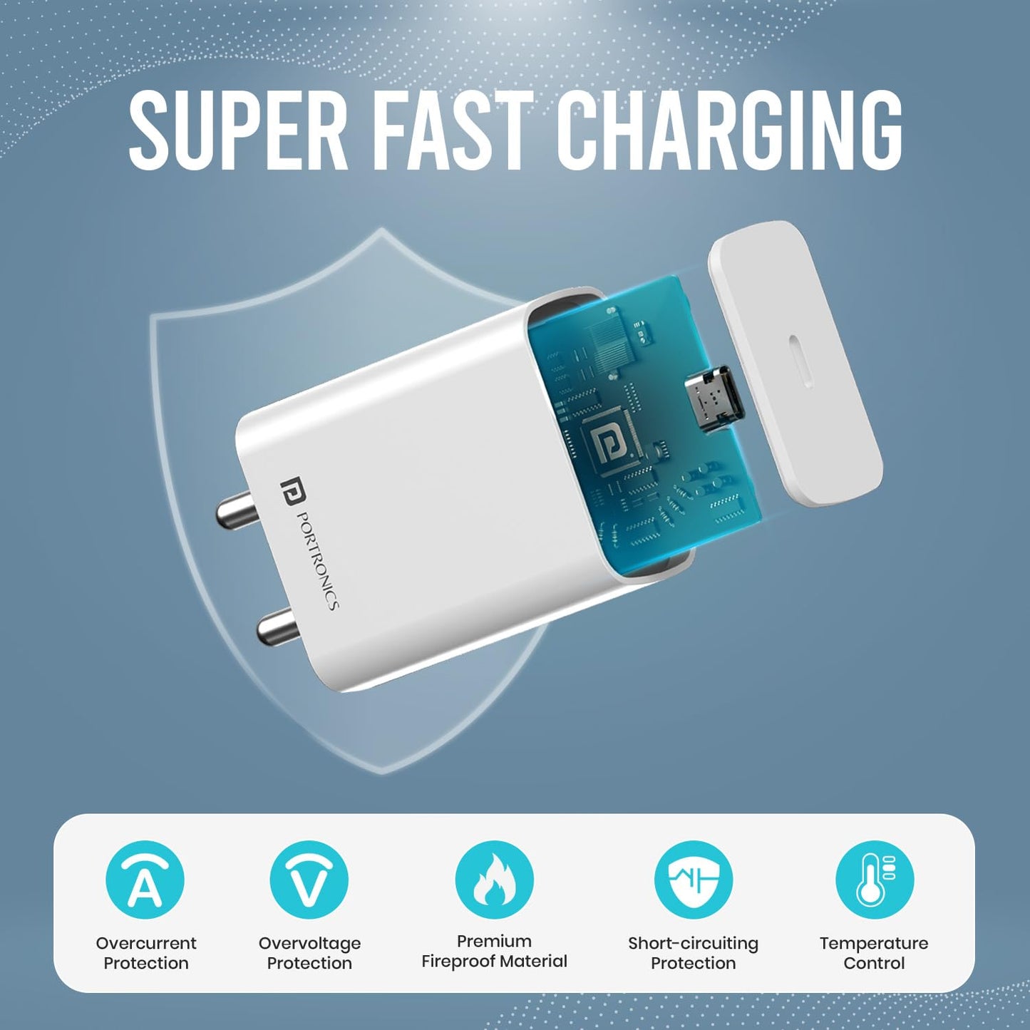 Portronics Adapto 25 Pro 25W Wall Charger With Type C To Type C Cable - White