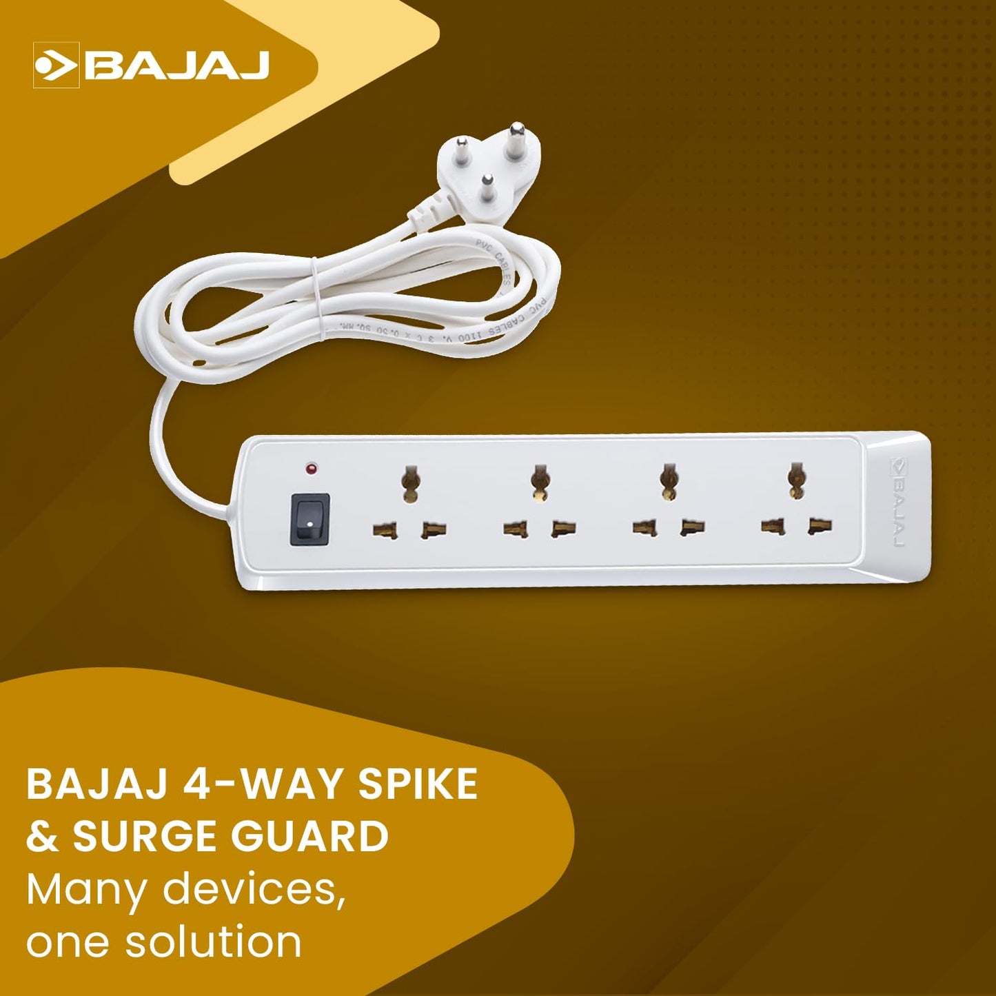 Bajaj 4 Socket Way Spike and Surge Guard 250 Volts with 2 m Wire Cable 1.0 unit