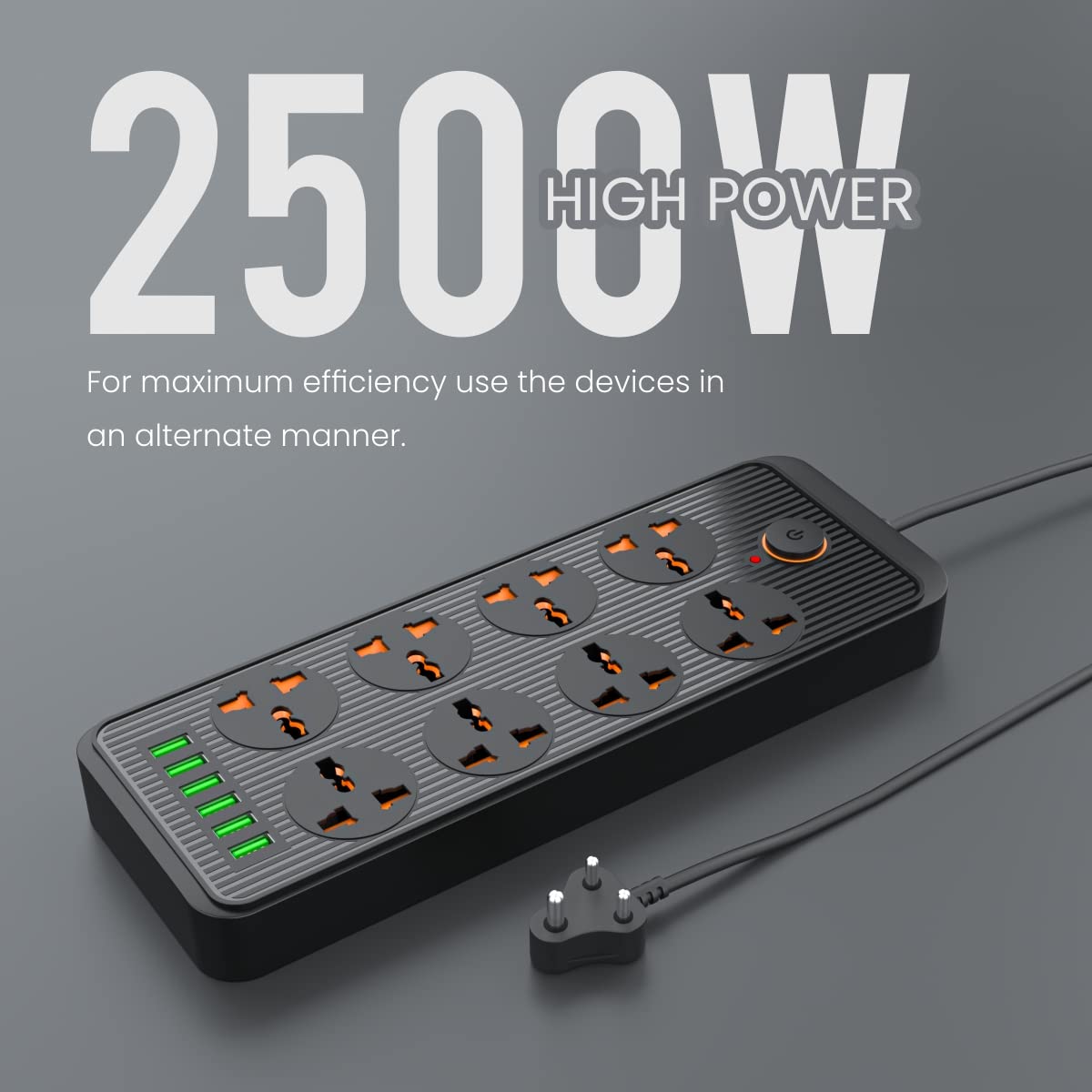 Portronics Power Plate 7 With 6 USB Port + 8 Power Sockets Power Converter - Black 1.0 Piece