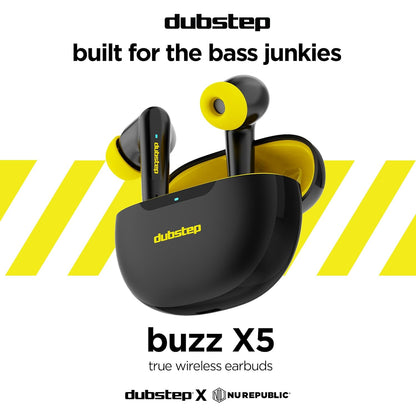 Dubstep Buzz X5 In-Ear Truly Wireless Earbuds With Mic, 50 Hours Playtime, ENC, IPX5, Bluetooth v5.3 (Black & Yellow) 1.0 unit