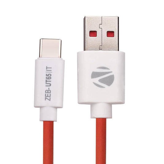 Zebronics UT65 USB to Type C Charging Cable, 65W, 6.5 A Fast Charging (Red & White) 1.0 unit
