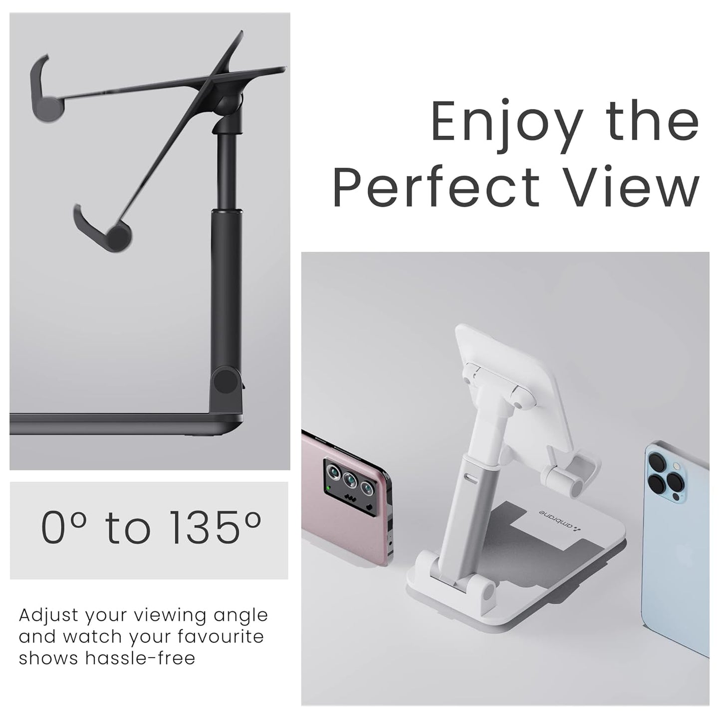 Ambrane Mobile Holding Tabletop & Mobile Adjustable Stand, 0-135 Perfect View (Twistand, White) 1.0 unit