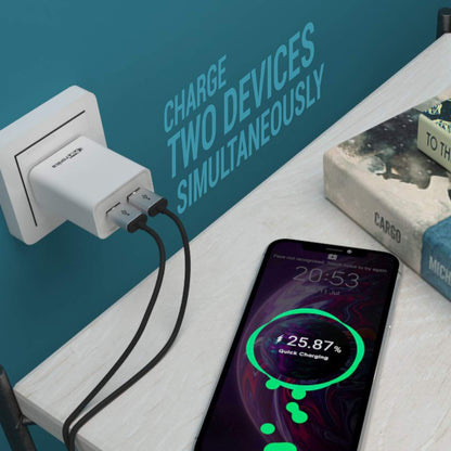 Portronics Adapto 66 2.4 A Charger with Dual USB Ports - White 1.0 Piece