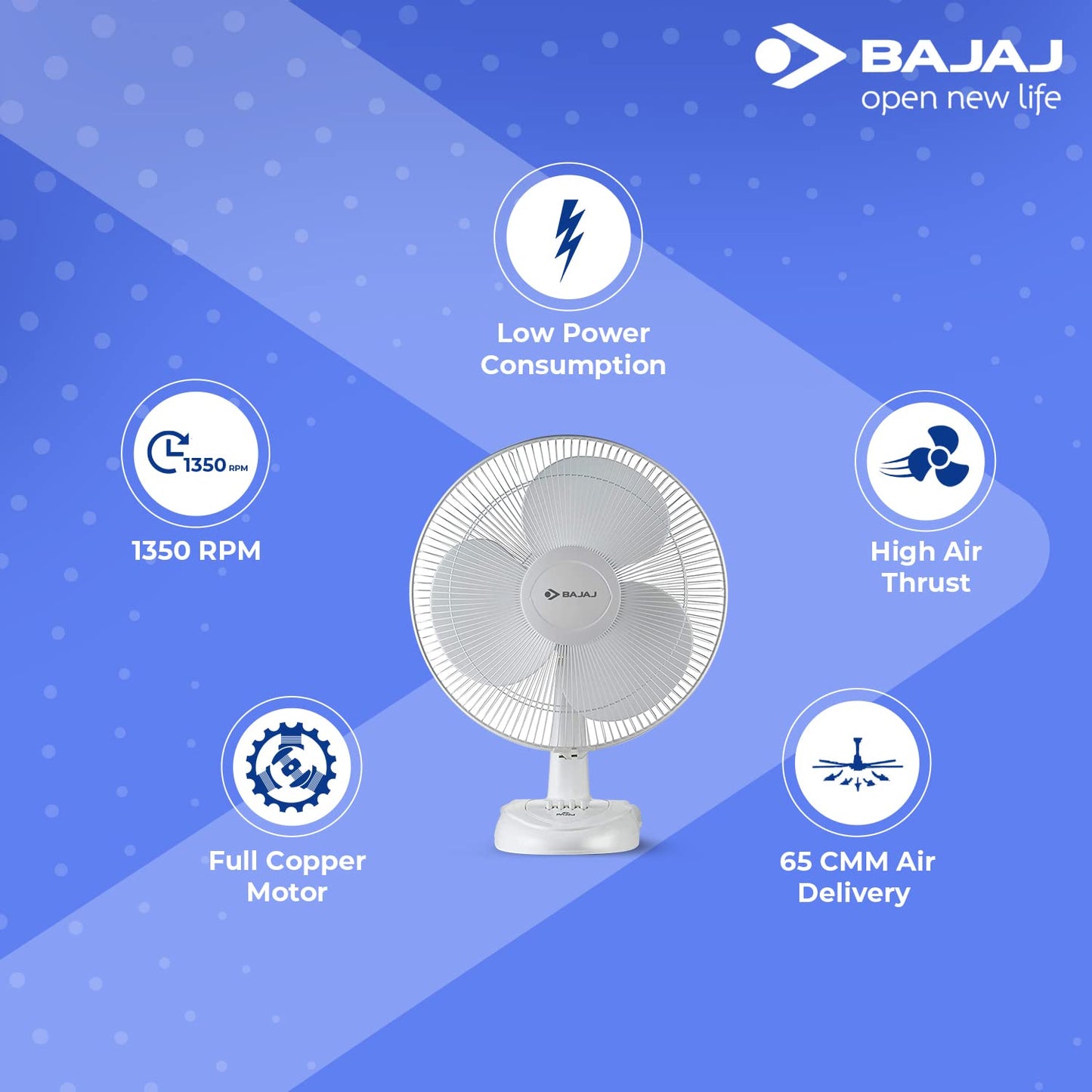 Bajaj Esteem Table Fan 400 mm with 3 Speed Control (White) 1.0 unit