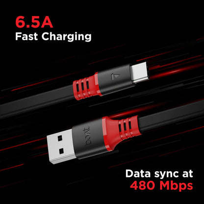 boAt A750 6.5 A Fast Charging 1.5 m USB to Type C Charging Cable, 65 Watts 480 Mbps (White & Red) 1.0 unit