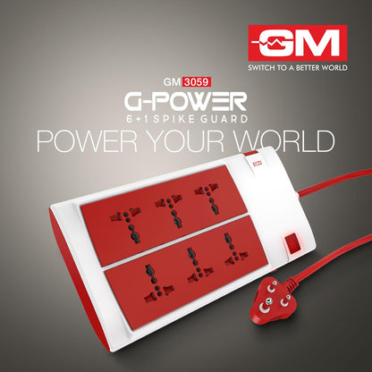 GM 3059 G-Power 6+1 Spike Guard Extension Board, Safety Shutter, 2 Mtr Wire - White 1.0 Piece