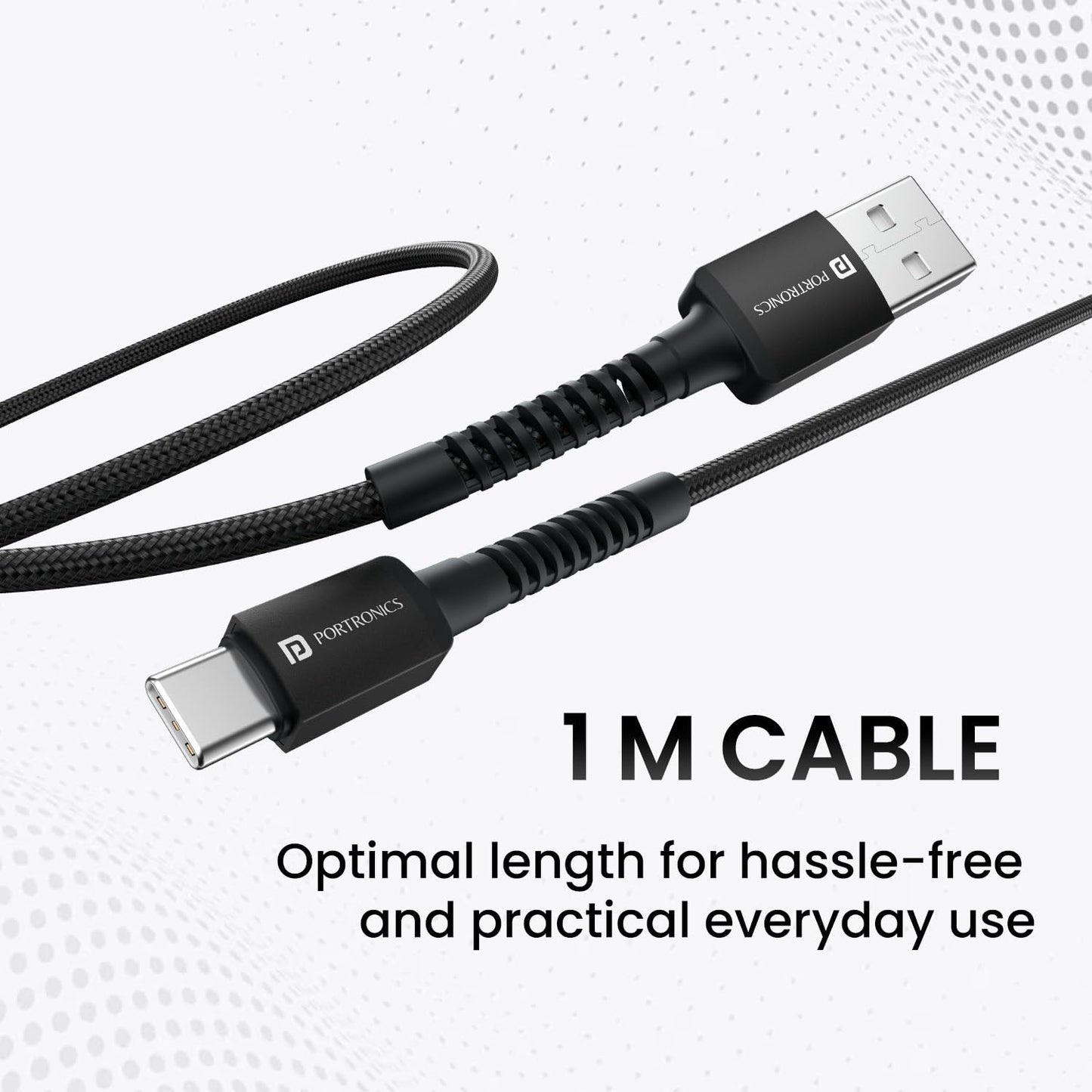 Portronics Konnect X 1M -Usb To Type C 3A - Black - Black 1.0 Piece