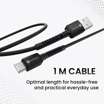 Portronics Konnect X 1M -Usb To Type C 3A - Black - Black 1.0 Piece