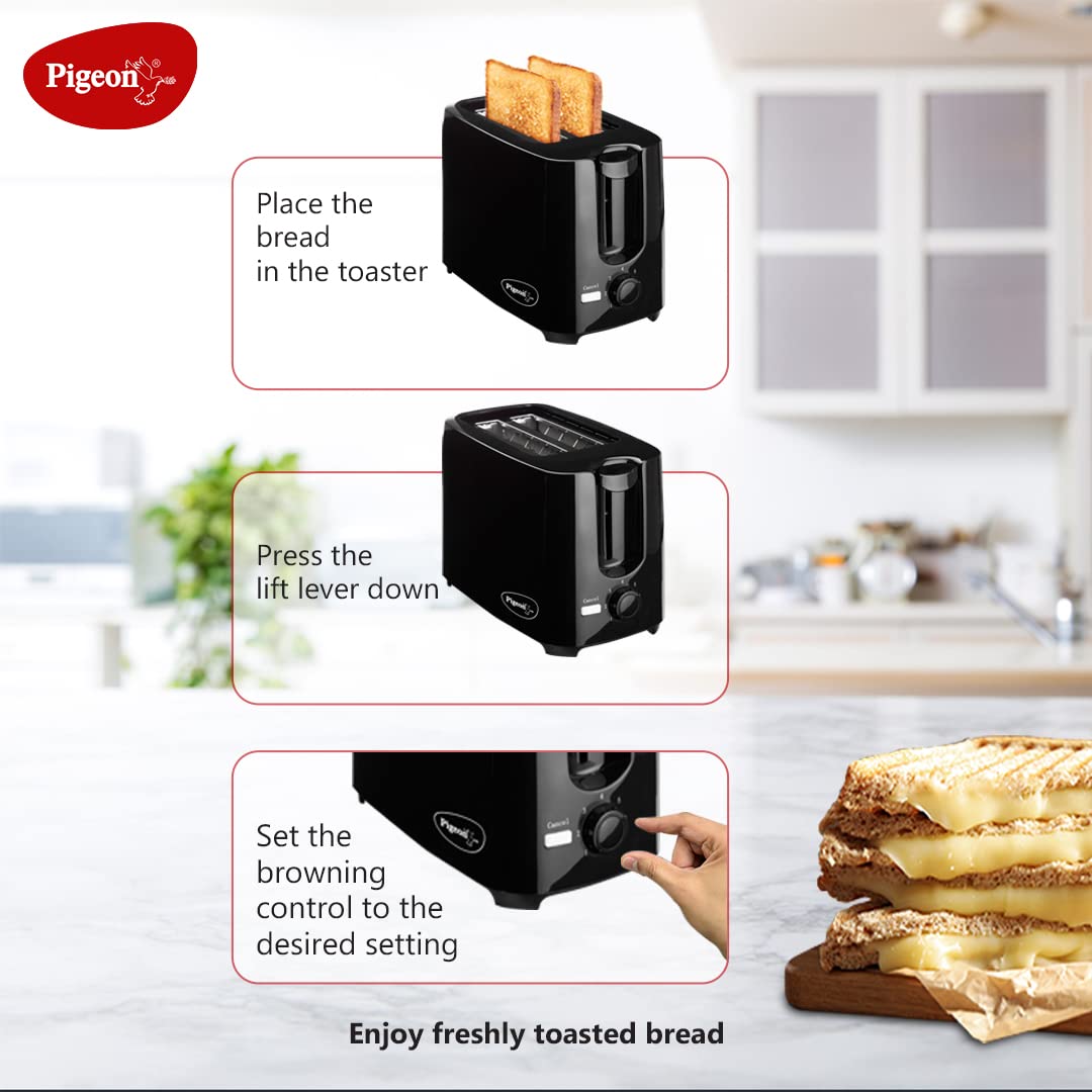 Pigeon 2 Slice Auto Pop up Toaster. A Smart Bread Toaster for Your Home - 750 Watt (Black) 1.0 Piece