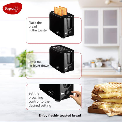 Pigeon 2 Slice Auto Pop up Toaster. A Smart Bread Toaster for Your Home - 750 Watt (Black) 1.0 Piece