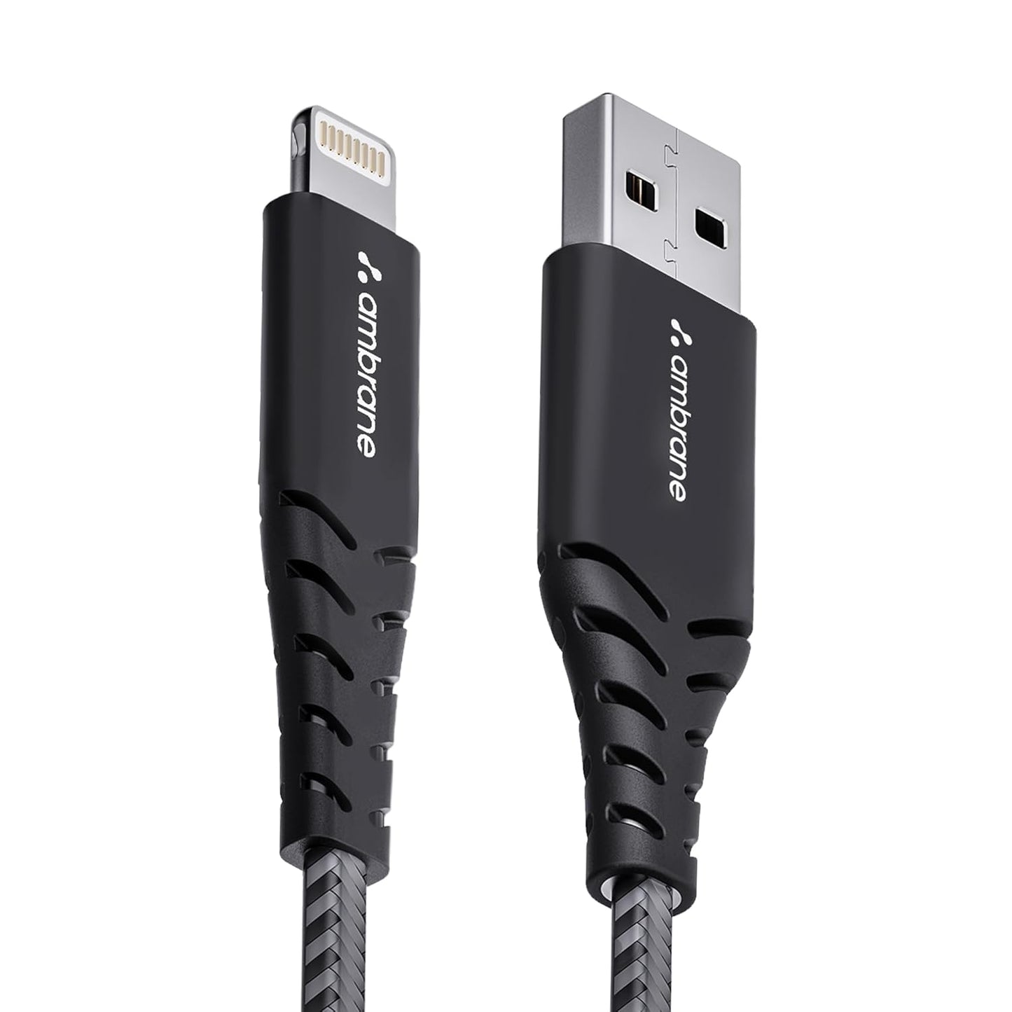 Ambrane USB To Lightning 3A 1.5M Fast Charging Braided Lightning Cable (RCL-15, Black)