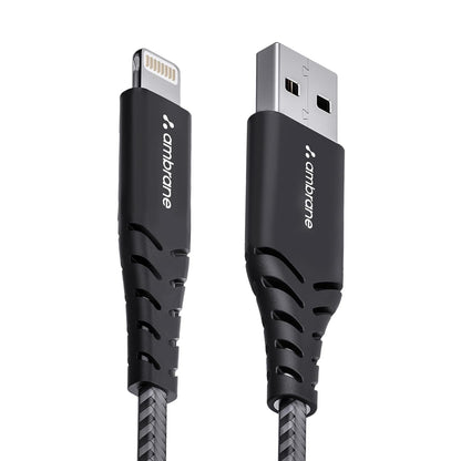 Ambrane USB To Lightning 3A 1.5M Fast Charging Braided Lightning Cable (RCL-15, Black)
