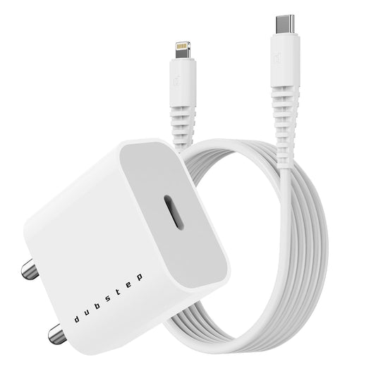Dubstep Sprint 20W USB-C Charger with PD PPS 3.0 Supports All Fast Charging Technologies (With Type-C To L Cable, White) 1.0 unit