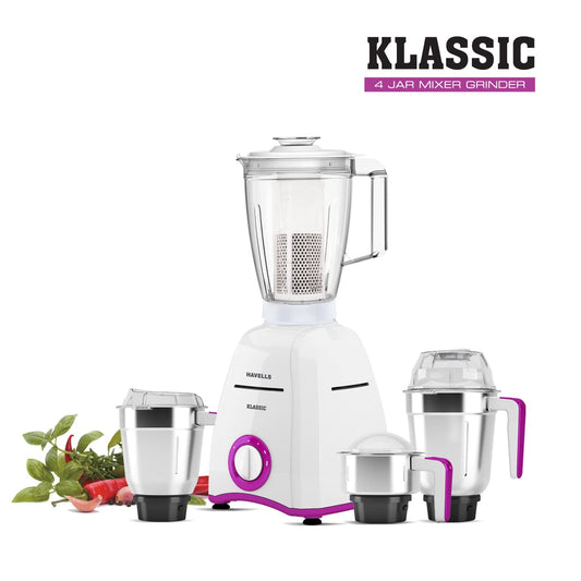 Havells Klassic Mixer Grinder, 4 Jars, 750W, Stainless Steel (Black) 1.0 unit