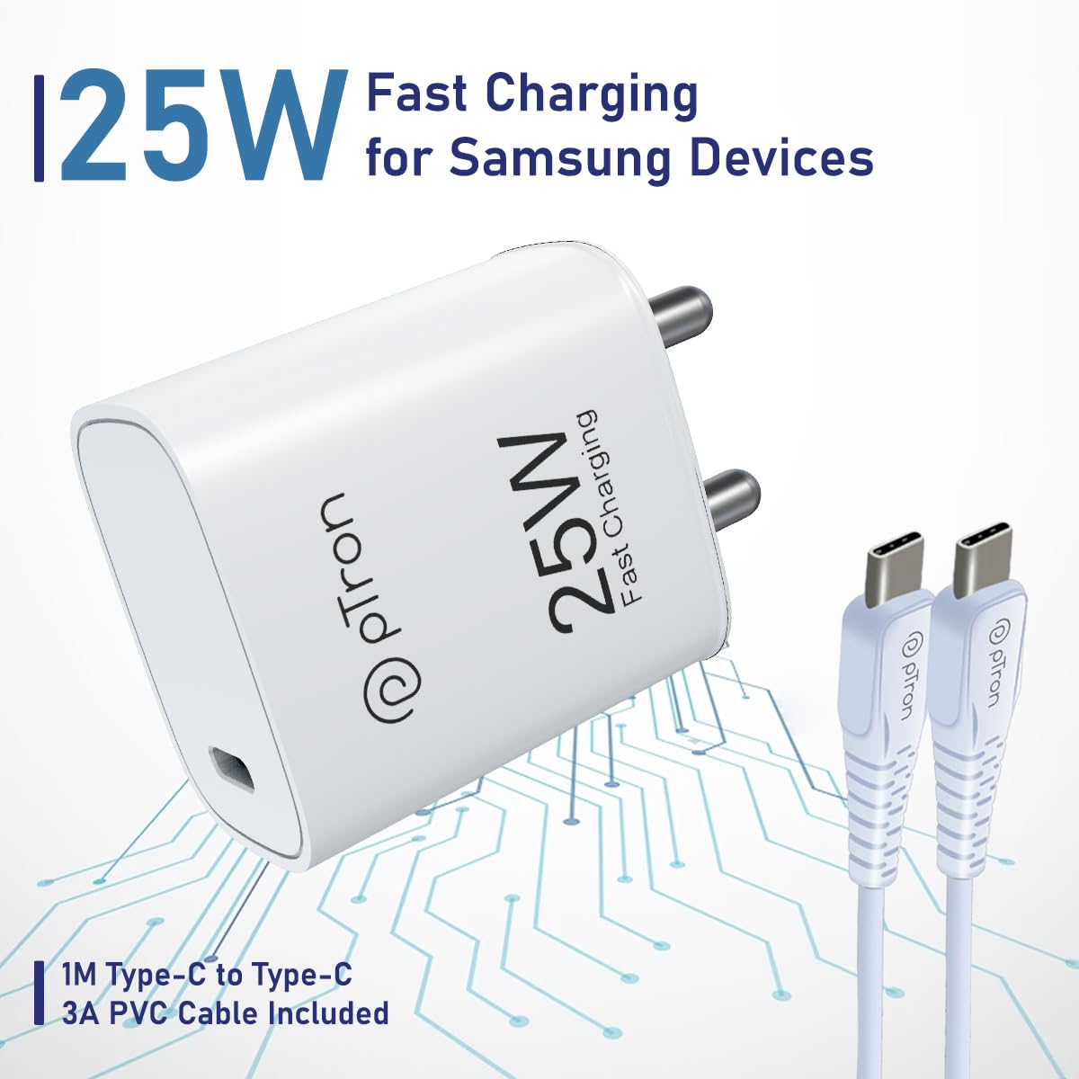 pTron Volta FC19 Fast Charging Type-C 25 W Charger for Samsung Phones (White) 1.0 unit
