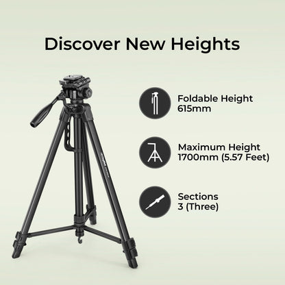 DIGITEK (DTR 550 LW) 67 Inch Foldable Tripod Stand with Phone Holder & 360 degree Ball Head, 5kg Load Capacity 1.0 Piece