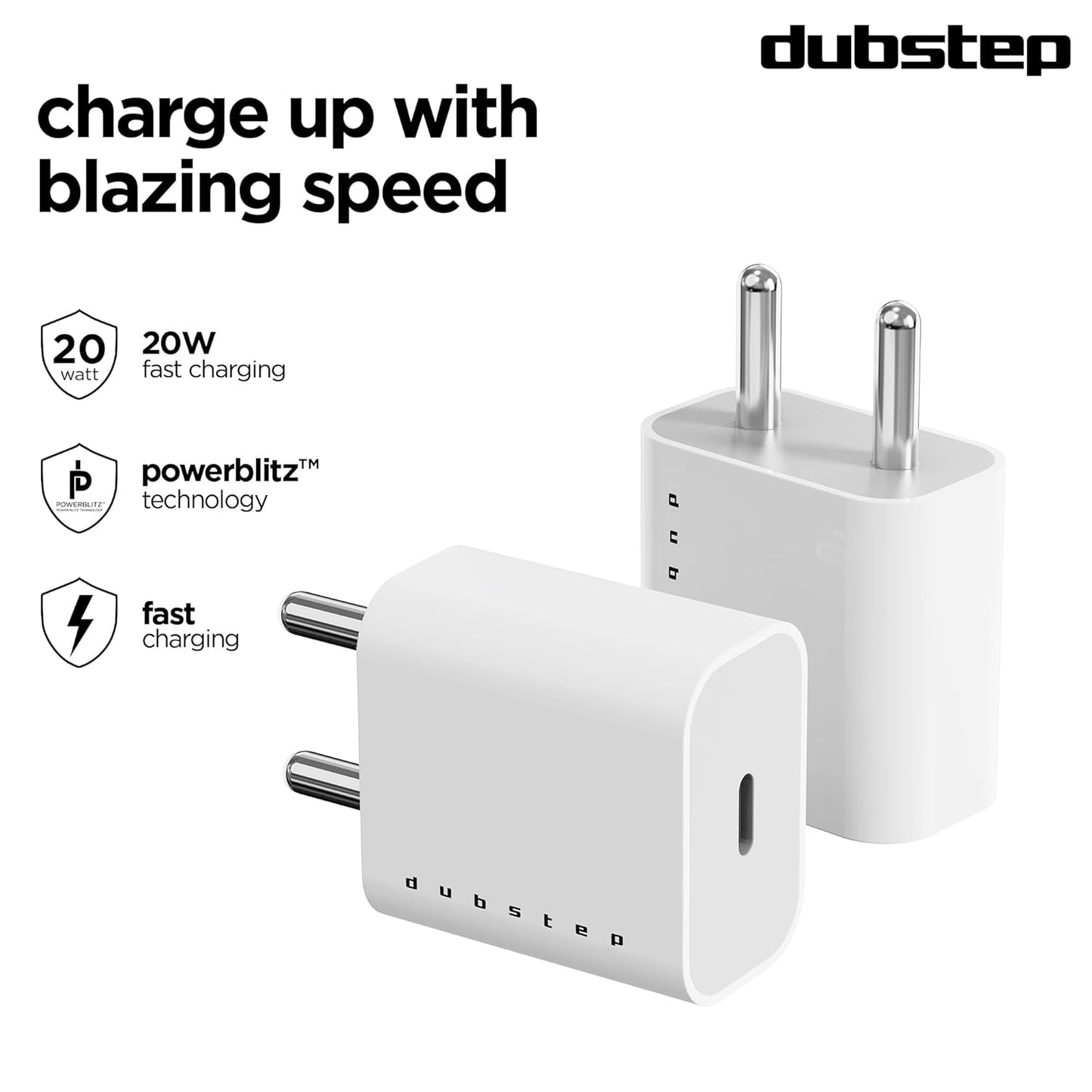 Dubstep Sprint 20W USB-C Charger with PD PPS 3.0 Supports All Fast Charging Technologies (With Type-C To L Cable, White) 1.0 unit
