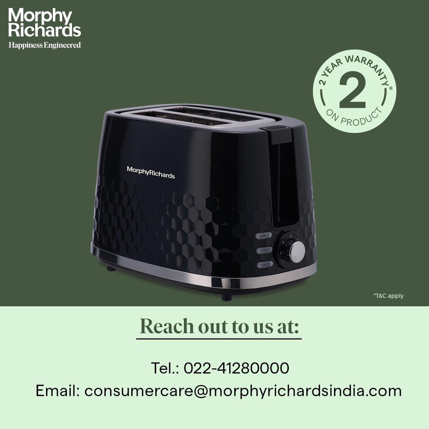 Morphy Richards Hive Series Pop Up Toaster With 2 Slice, Glossy Black, 850 Watts