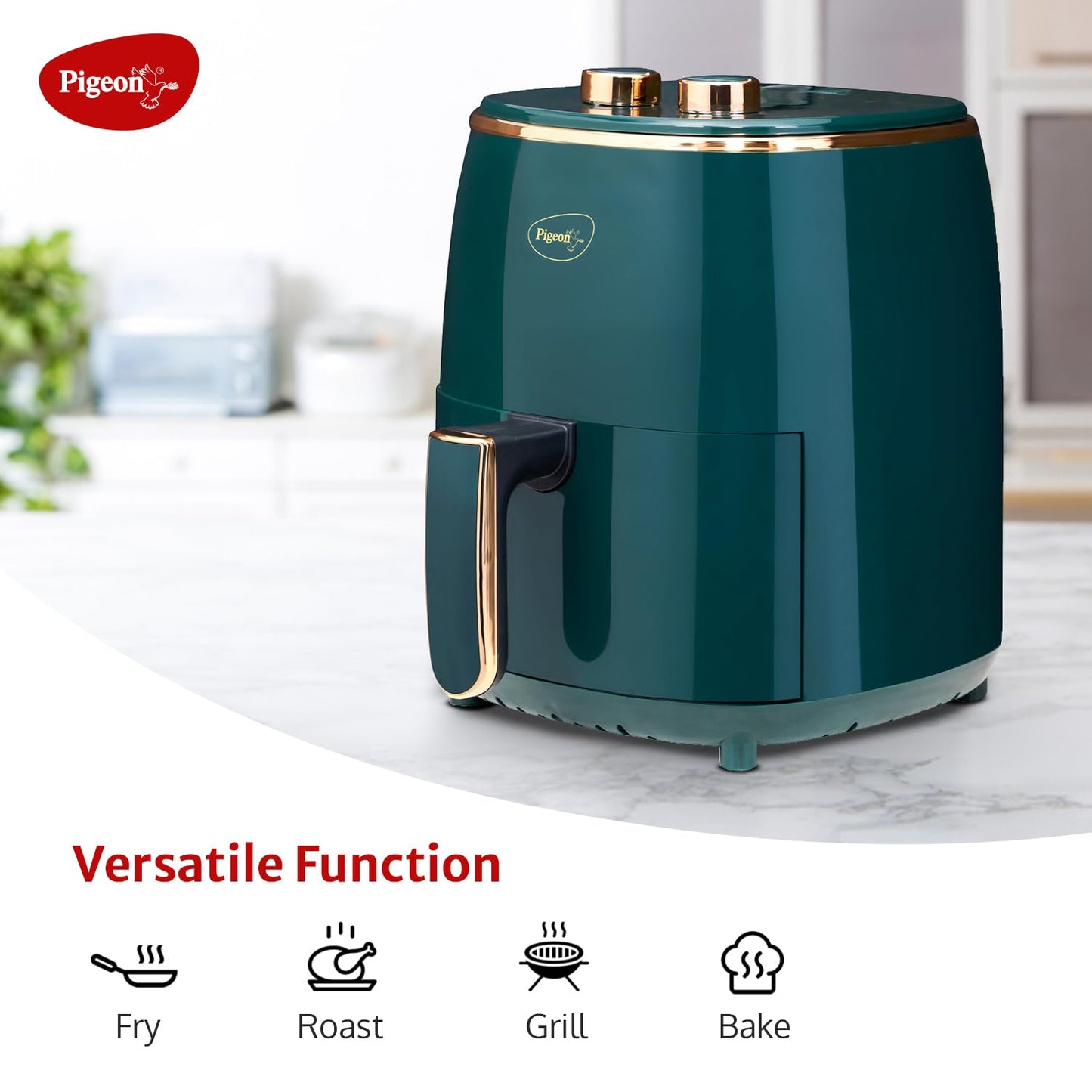 Pigeon Healthifry Manual Air Fryer, 1200 W with Non-Stick 4.2 L Basket (Green) 1.0 unit