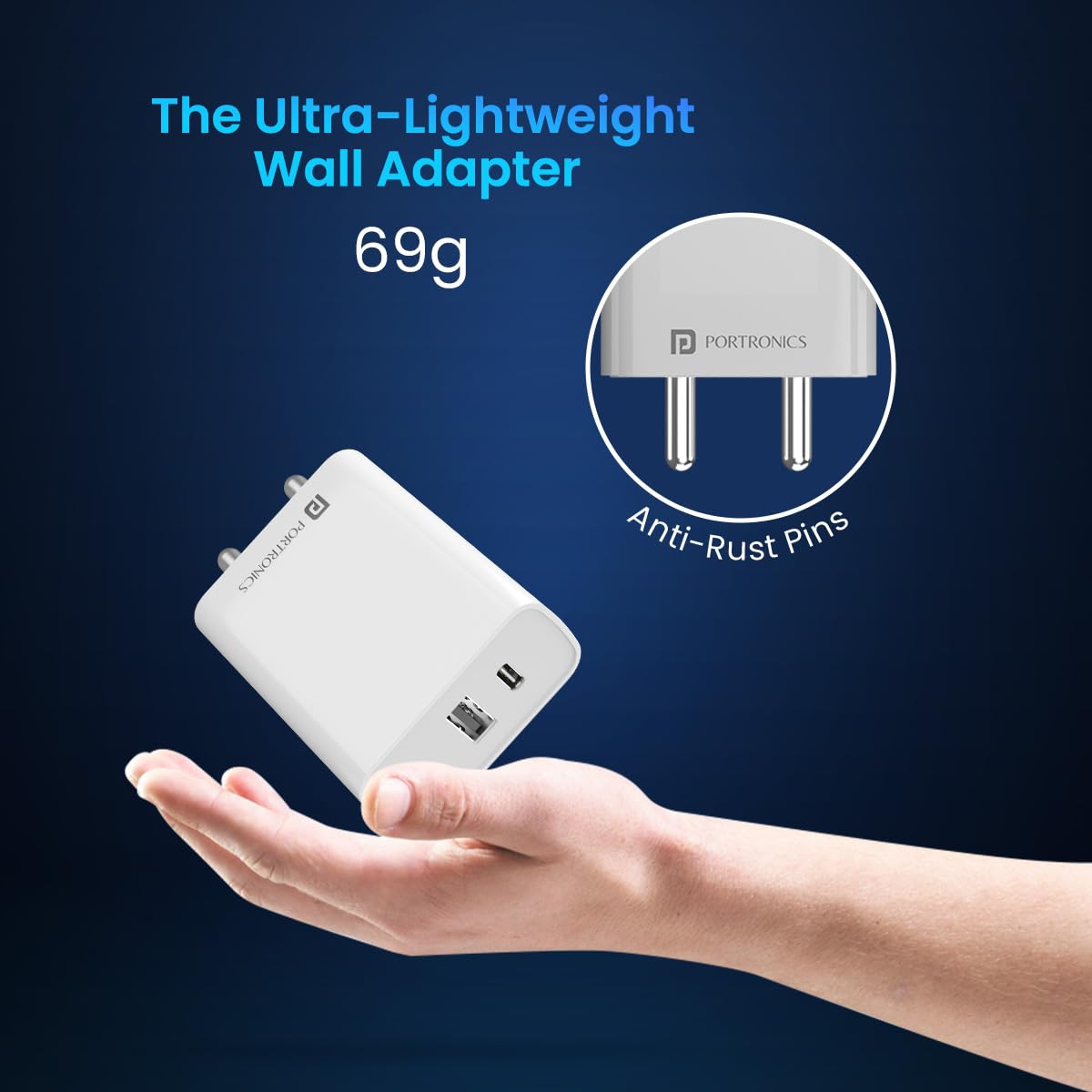 Portronics Adapto 70 33W Dual Output Adapter - White 1.0 Piece