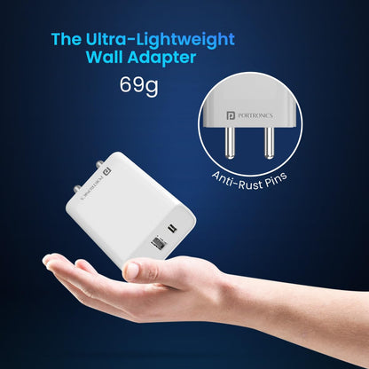 Portronics Adapto 70 33W Dual Output Adapter - White 1.0 Piece