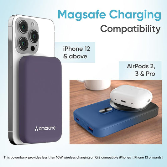 Ambrane Magsafe Wireless 10000Mah Fast Charging Power Bank, 22.5W Output(Aerosync Snap, Blue) 1.0 unit