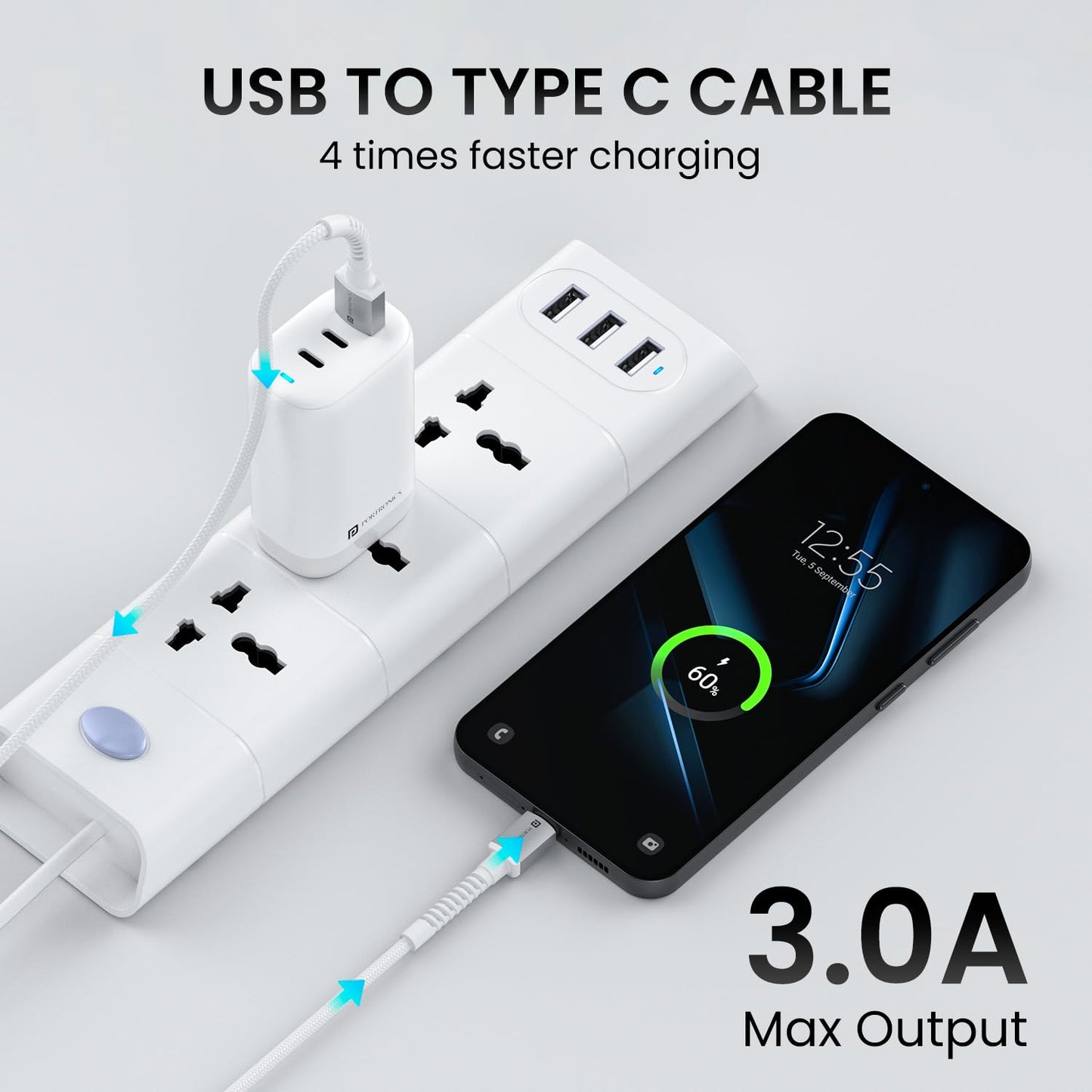 Portronics Konnect X 1M -Usb To Type C 3A - White - White 1.0 unit