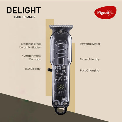 Pigeon Delight Battery Powered Beard Trimmer for Men|Carbon Sharp| Durable | USB C type Charging | 2 Years Warranty 1.0 Piece