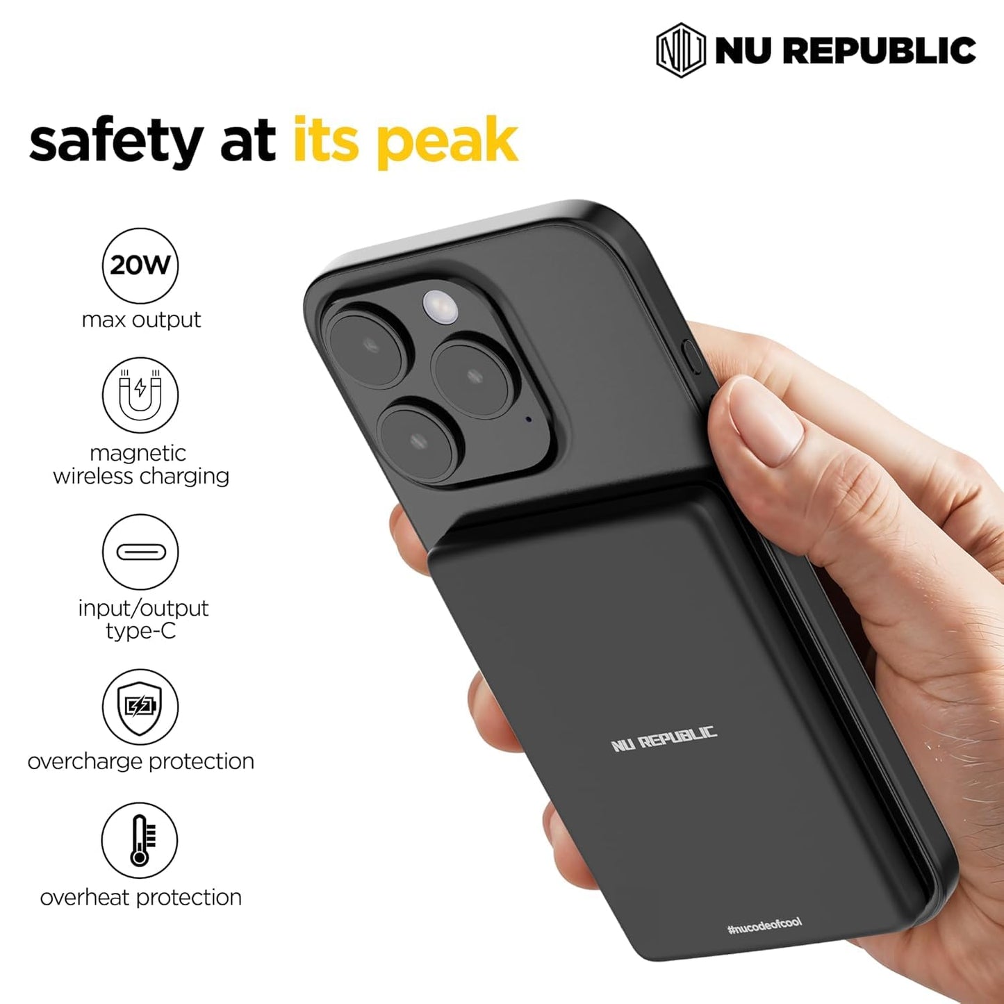 Nu Republic Magsafe Powerpop X1 Wireless Slim Power Bank Compatible with Fast Charging, 5000 mAh (Black) 1.0 Piece