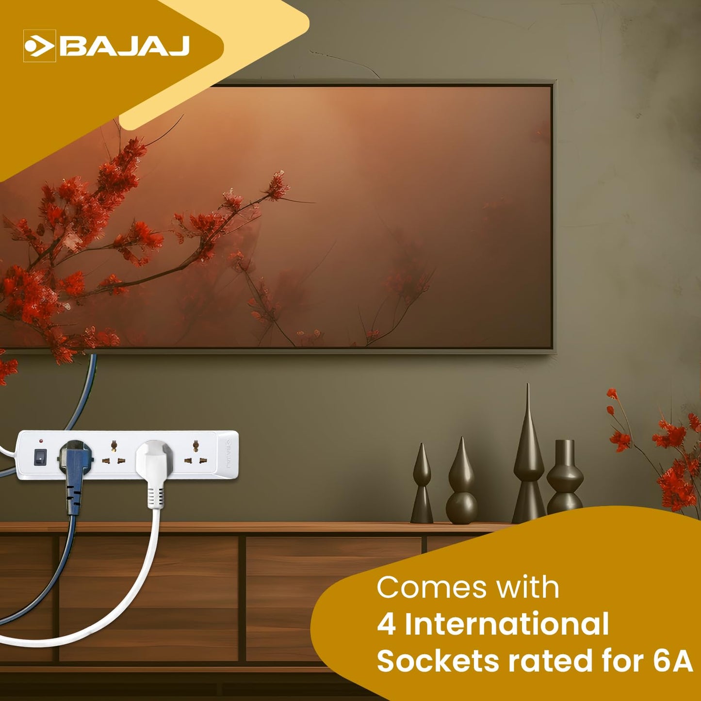 Bajaj 4 Socket Way Spike and Surge Guard 250 Volts with 2 m Wire Cable 1.0 unit