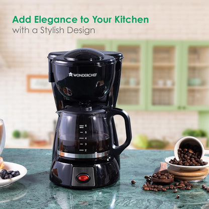 Wonderchef Onyx Brew 6 Cups Coffee Makers, 600ml (Black) 1.0 unit