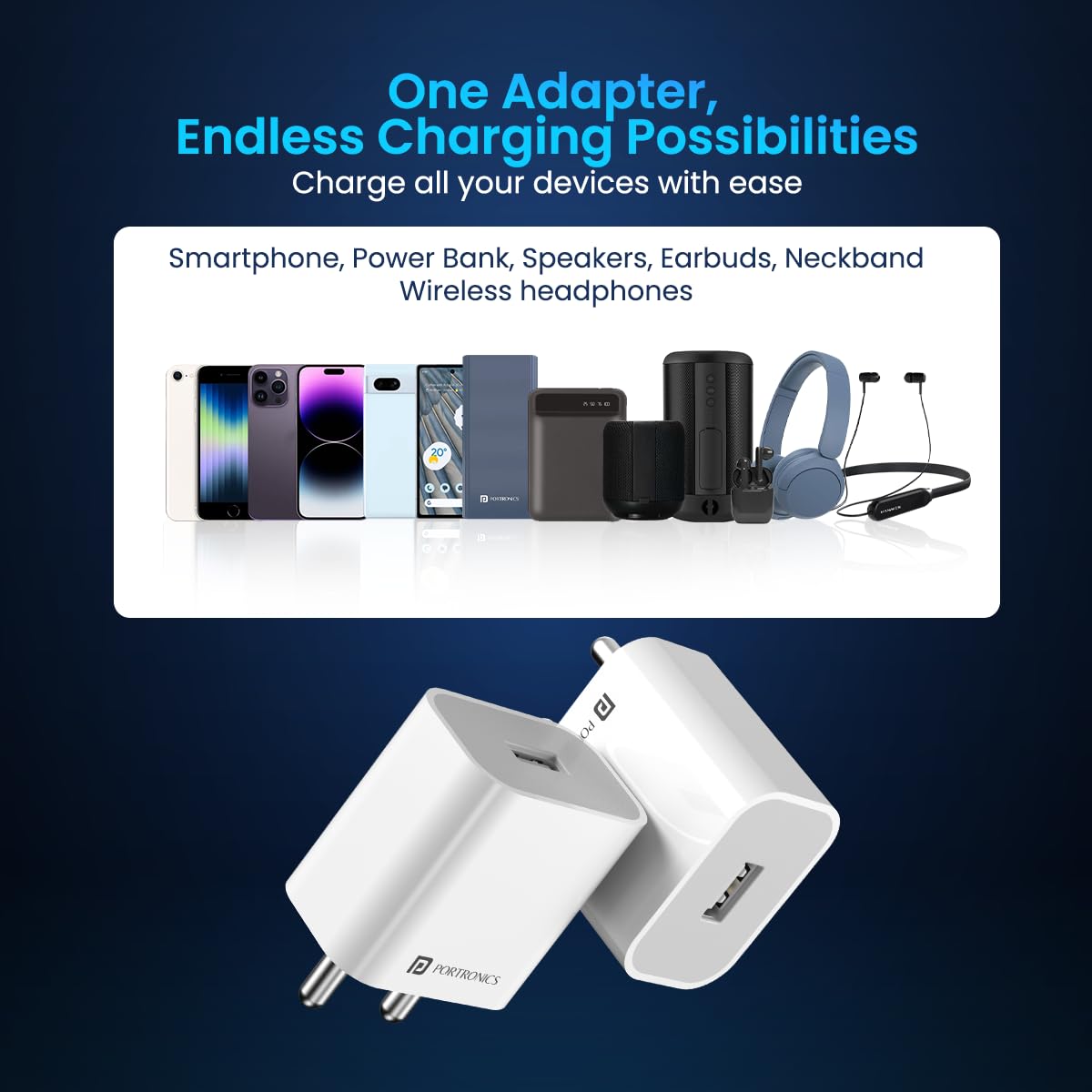 Portronics Adapto 12 12W Single Port Charger - White 1.0 Piece