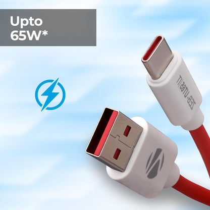 Zebronics UT65 USB to Type C Charging Cable, 65W, 6.5 A Fast Charging (Red & White) 1.0 unit