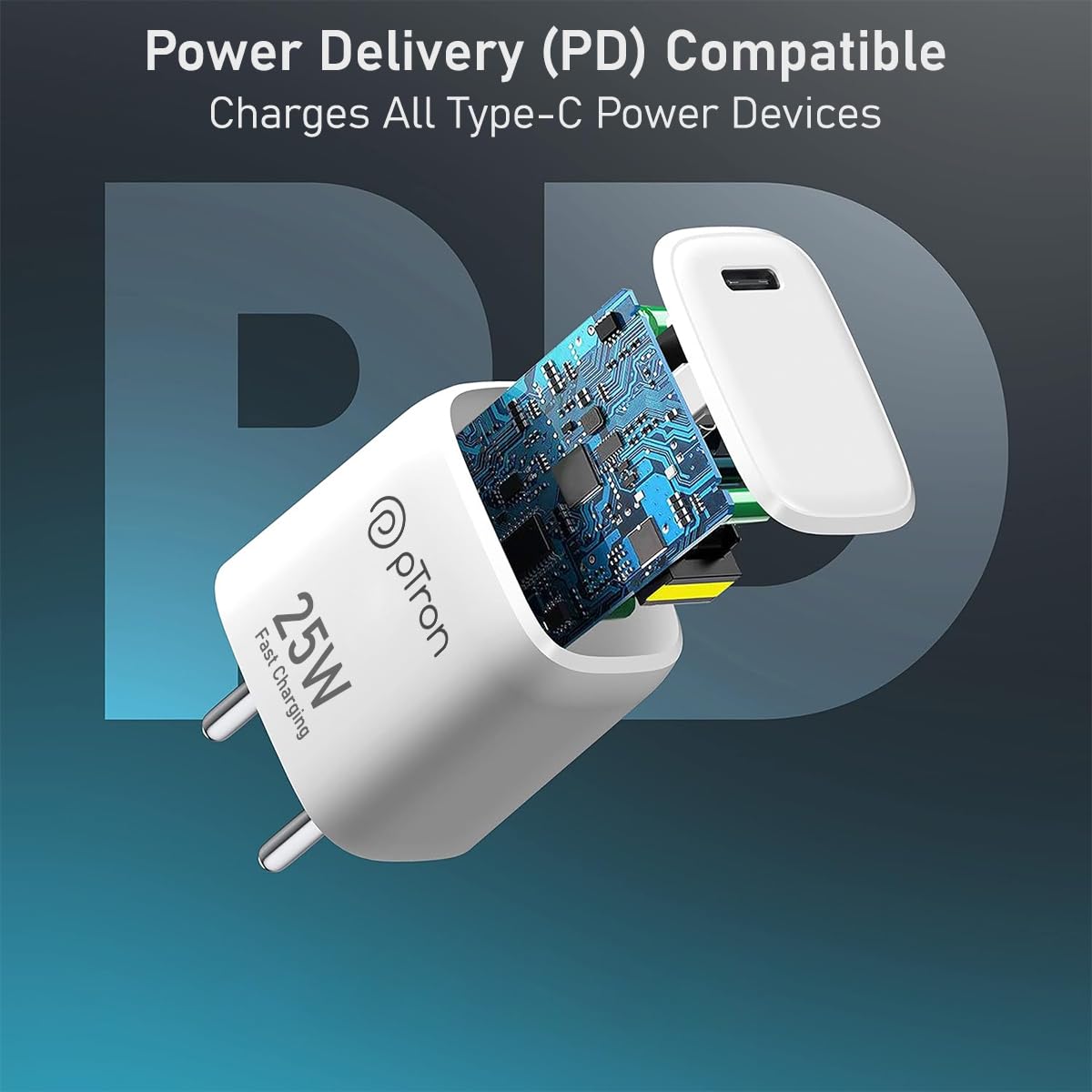 pTron Volta FC19 Fast Charging Type-C 25 W Charger for Samsung Phones (White) 1.0 unit